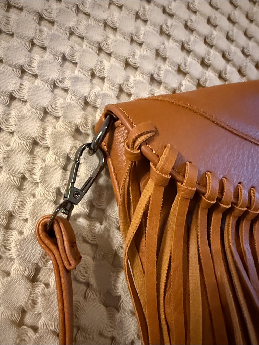 Fringe Crossbody Bag - Tan Vegan Leather - Picture 4 of 4